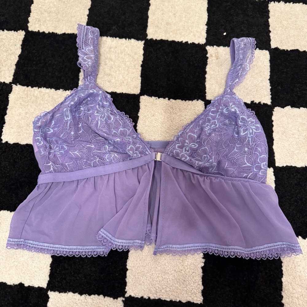Auden Lingerie Purple Lace & Blue Embroidered Intimates Top Bralette